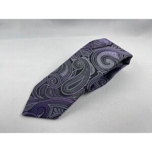 Bill Robinson Paisley Tie Mens OS Purple Grey Black Silk Classic‎ Formal Necktie